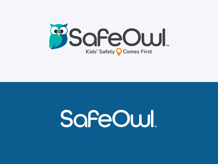 two safeowl logos showcasing how they are displayed on light and dark backgrounds