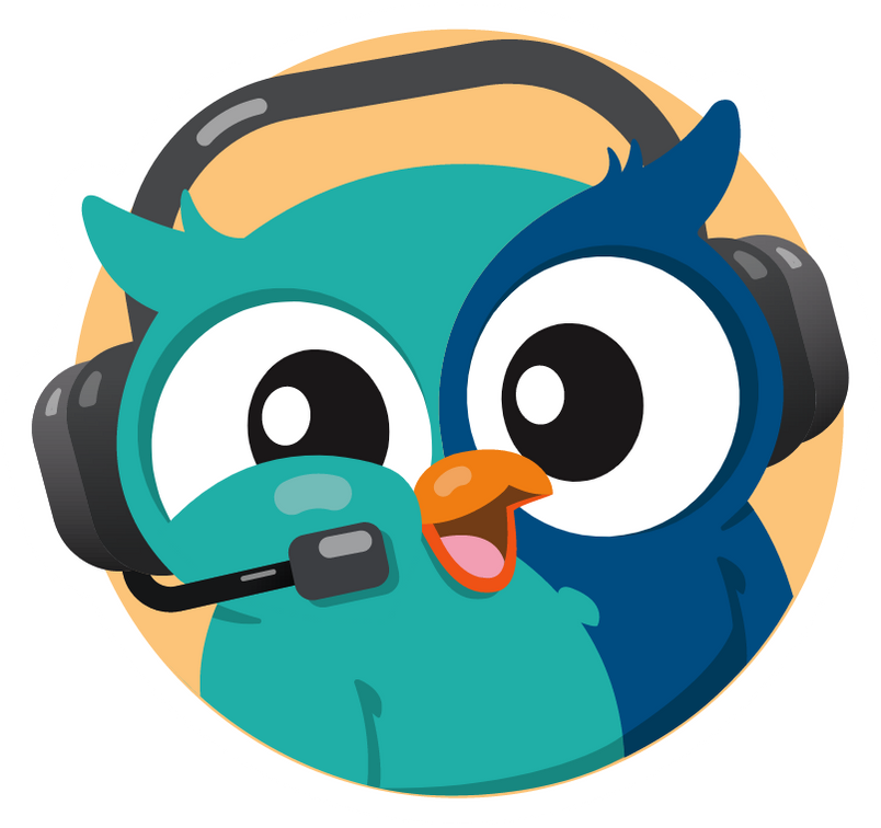 owly character wearing headphones for phone support